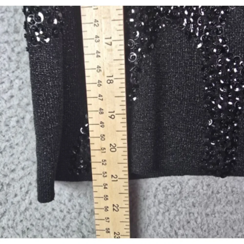 Joseph A L Black Sequin Silk Metallic Sweater Top 3/4 Sleeve
